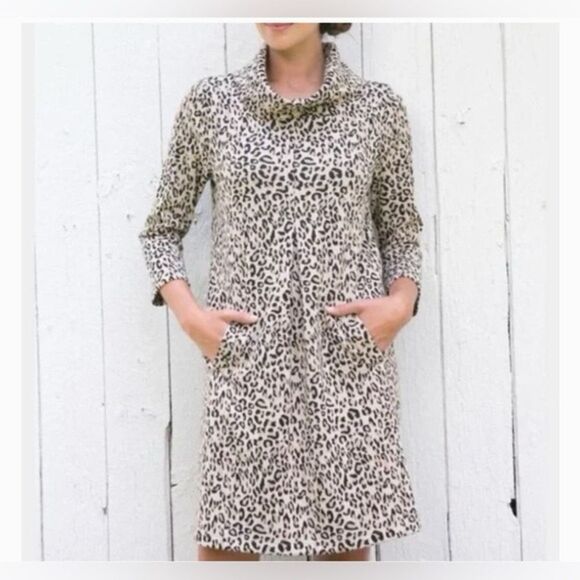Tyler Böe Knit Dress Size Large Leopard Print 3/4 Sleeve Pleat Pockets - Picture 10 of 10
